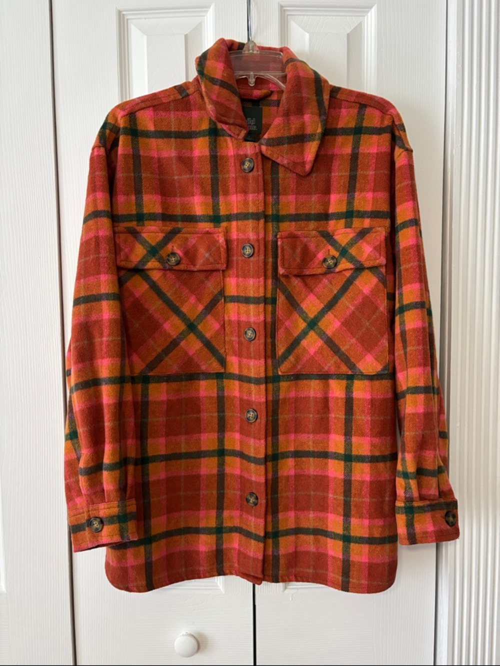 wild fable Orange and Pink Plaid Button-Front Utility Jacket